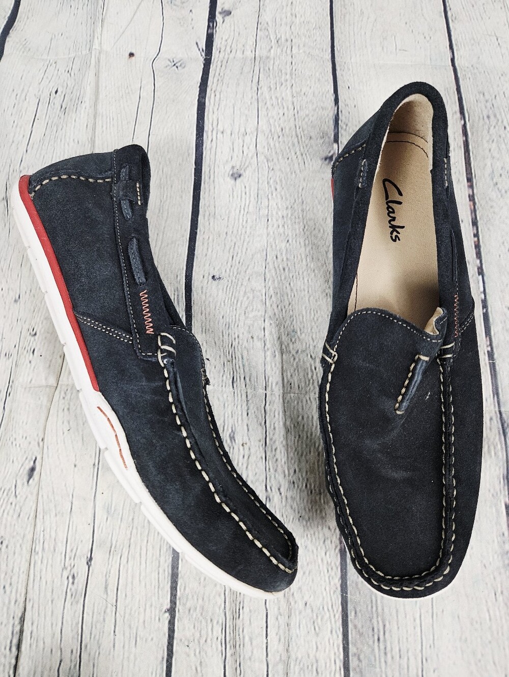 CLARKS | slip-on suede contrasting stitch detail loafers shoes